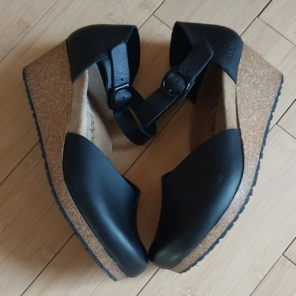 Papillio Black Leather Wedge Mules - Picture 12 of 15